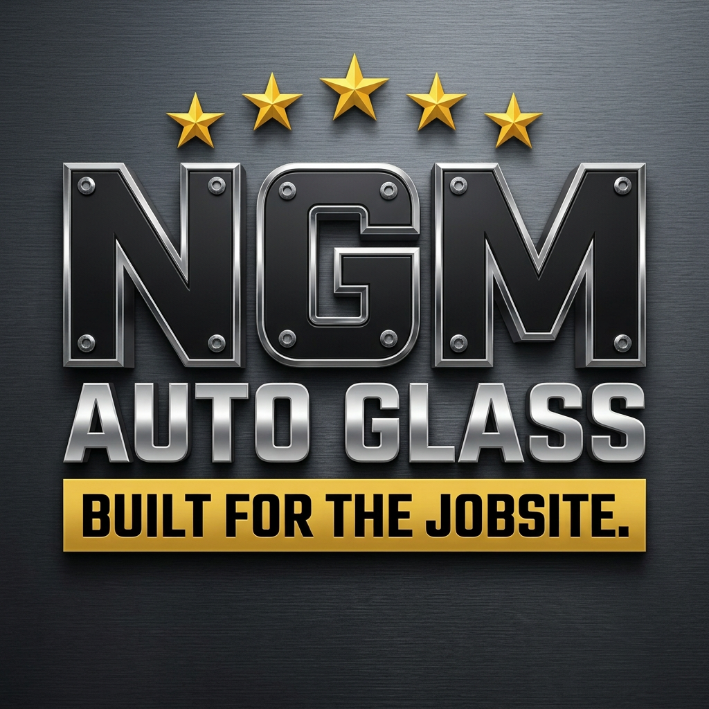 NGM Auto Glass high contrast bold black metallic logo